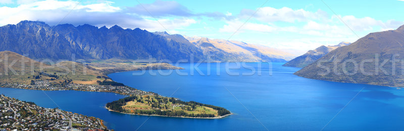 Stock photo: panorama of lake Wakatipu and Queenstown downtown skyline, New Z