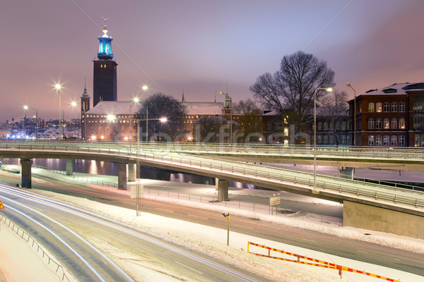 斯德哥爾摩 夜 運輸 光 線索 瑞典 商業照片 © vichie81
