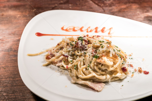 Spaghetti kuchnia włoska żywności jaj obiedzie Zdjęcia stock © vichie81
