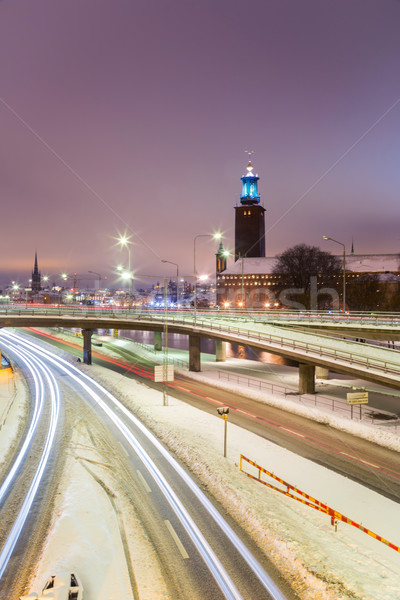 Stockholm éjszaka közlekedés fény nyom Svédország Stock fotó © vichie81