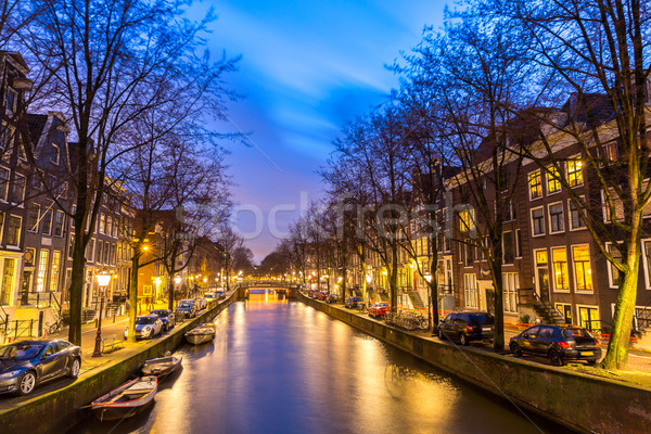 Amsterdam Westen Seite Dämmerung Wasser Gebäude Stock foto © vichie81