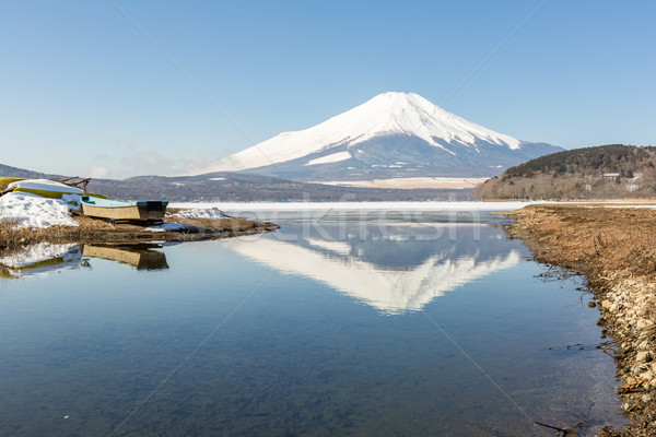 Winter Mount Fuji meer reflectie sneeuw Stockfoto © vichie81