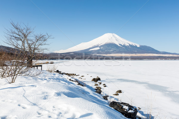Mount Fuji eisgekühlt See Winter Himmel Wasser Stock foto © vichie81