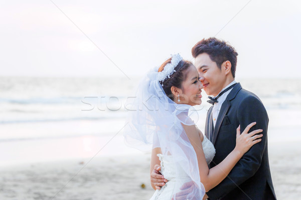 Foto stock: Casamento · casal · praia · feliz · casais