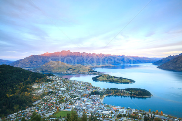 New Zealand Sonnenuntergang Antenne Stadtbild Ansicht Himmel Stock foto © vichie81