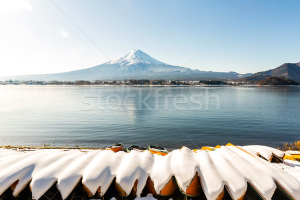 Foto stock: Fuji · montanha · neve · água · fundo · verão