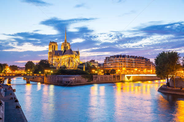 Foto stock: Catedral · de · Notre · Dame · Paris · crepúsculo · cityscape · rio · França