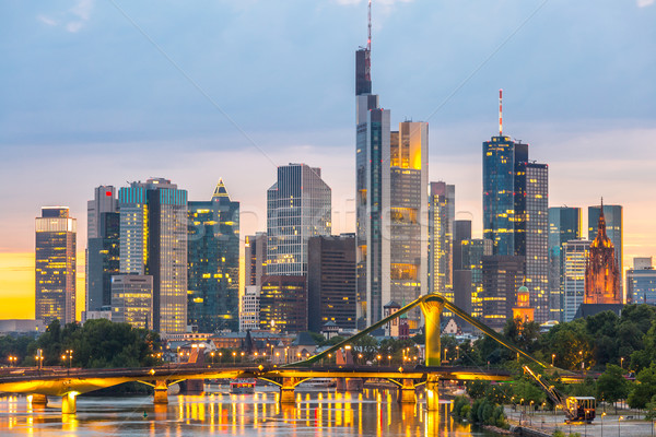 Stockfoto: Duitsland · Frankfurt · skyline · hoofd- · zonsondergang