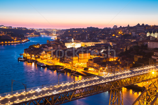 Stadsgezicht Portugal schemering stad Blauw nacht Stockfoto © vichie81