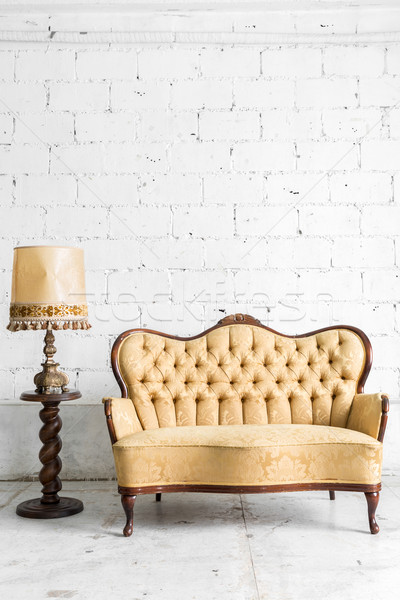 Stock photo: Brown sofa with lamp
