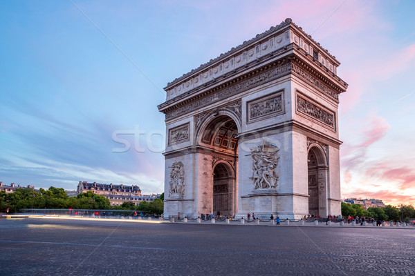 Arc Paris Stadt Sonnenuntergang Licht Straße Stock foto © vichie81