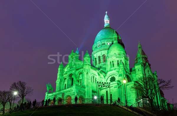 Montmartre Párizs éjszaka bazilika zöld Európa Stock fotó © vichie81