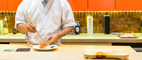 龍蝦 刺身 廚師 烹飪 食品 商業照片 © vichie81