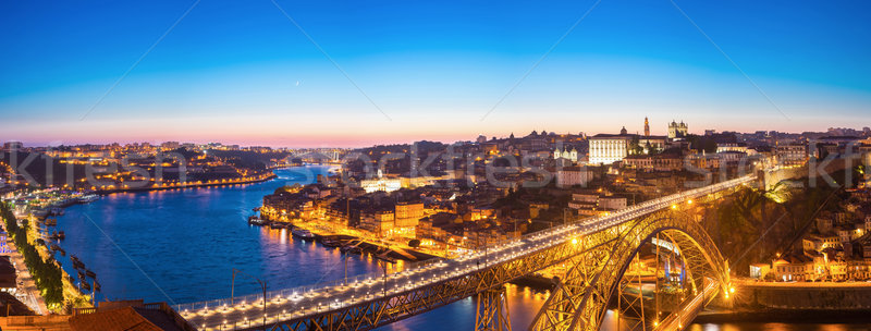 Stockfoto: Panorama · brug · Portugal · schemering · stad · zonsondergang