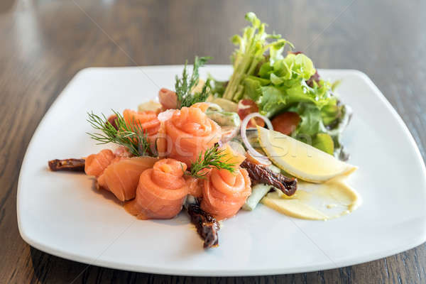 Stock photo: salmon sashimi salad