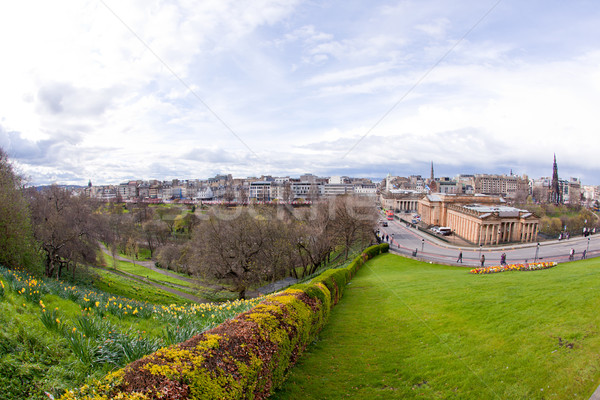 Edinburg İskoçya ufuk çizgisi bahçe gün batımı kilise Stok fotoğraf © vichie81