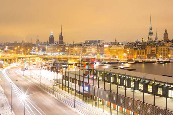 Sztokholm noc panoramę Cityscape budynku krajobraz Zdjęcia stock © vichie81