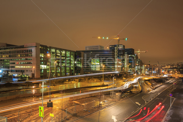 Oslo centrum noc Norwegia drogowego budowy Zdjęcia stock © vichie81