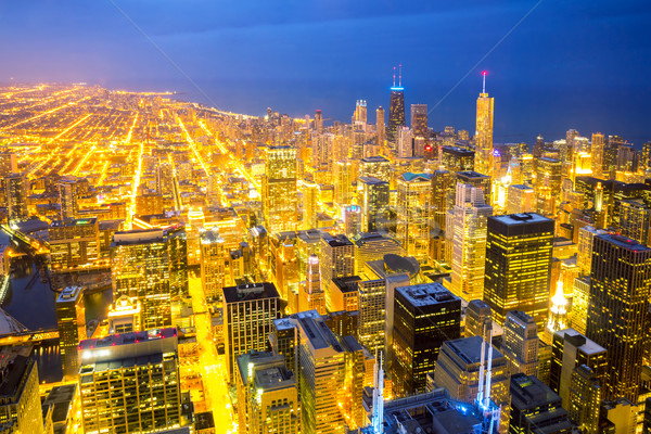 Aerial Chicago City dusk Stock photo © vichie81
