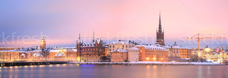 Sztokholm panorama Cityscape starówka miasta zmierzch Zdjęcia stock © vichie81