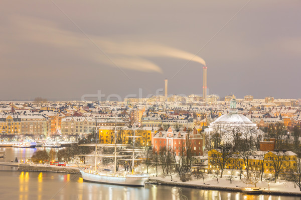 Sztokholm Cityscape noc antena miasta zmierzch Zdjęcia stock © vichie81