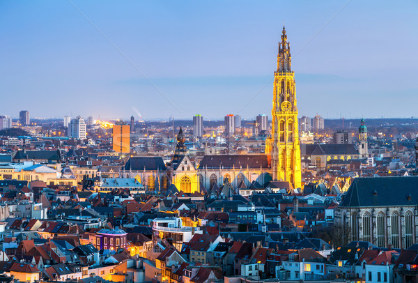 Antwerp cityscape at dusk Stock photo © vichie81