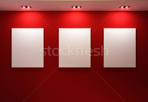 Galerij interieur lege frames Rood muur Stockfoto © Victoria_Andreas