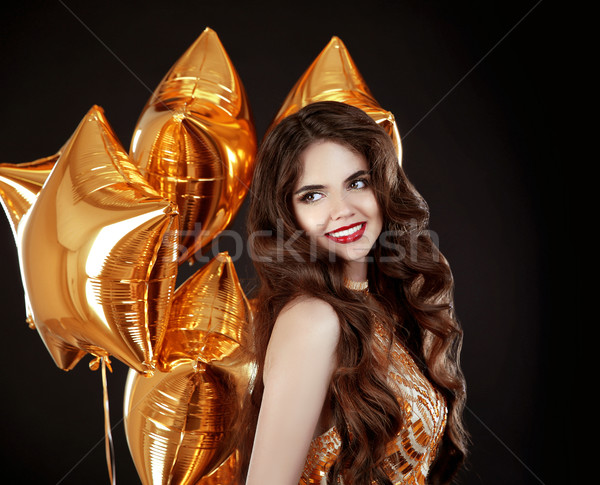 Happy smiling brunette woman portrait. Attractive girl with long Stock photo © Victoria_Andreas