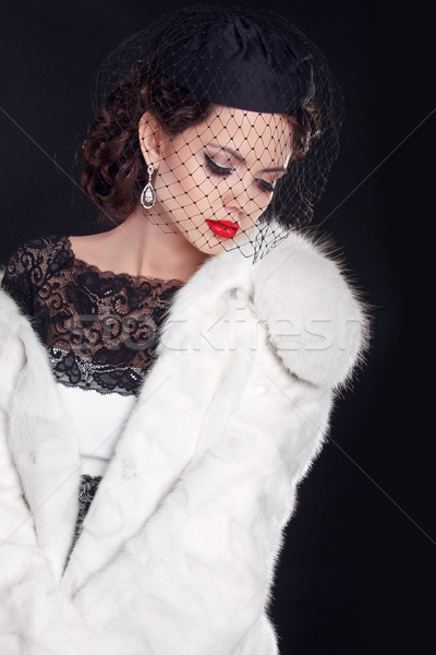 Zarif kadın beyaz kürk yalıtılmış Stok fotoğraf © Victoria_Andreas