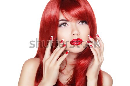 Báj divat nő portré körmök piros ajkak gyártmány Stock fotó © Victoria_Andreas