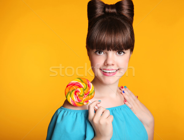 Szépség boldog mosolyog tinilány eszik színes Stock fotó © Victoria_Andreas