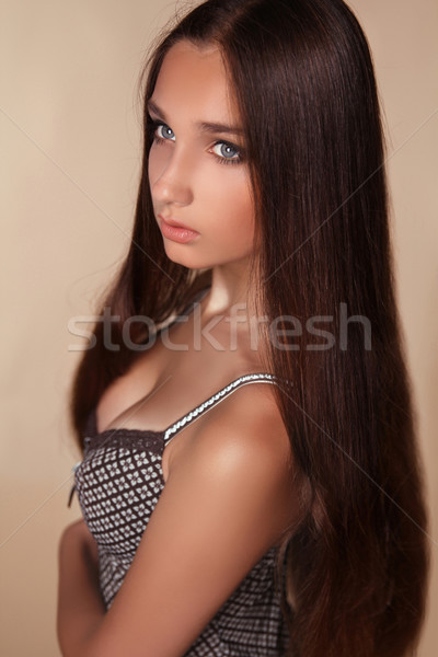 Long Hair. Beauty Woman with Healthy Shiny Smooth Brown Hair. Mo Stock photo © Victoria_Andreas