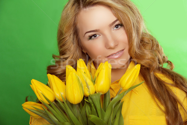 Beautiful Girl With Tulip Flowers. Beauty Model Woman Face. Perf Stock photo © Victoria_Andreas