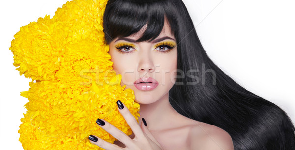 Long shine hair. Brunette Young attractive woman. Manicured nail Stock photo © Victoria_Andreas