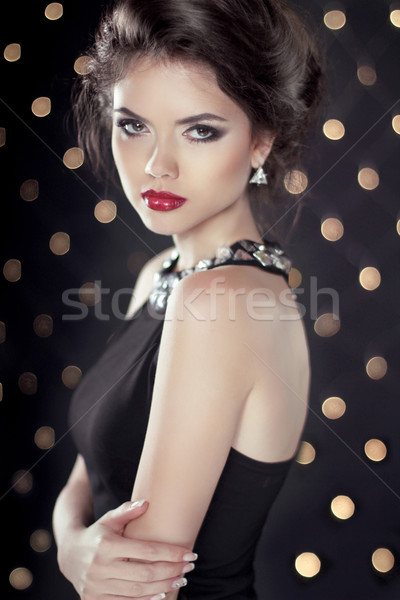 Fashion Beauty Glam Brunette Girl Model over bokeh lights backgr Stock photo © Victoria_Andreas