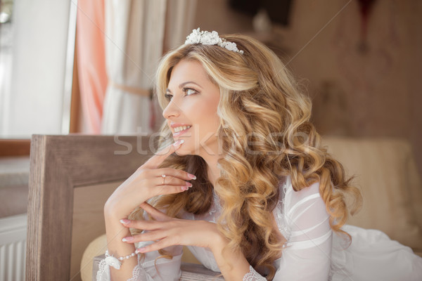 Happy Morning Portrait of beautiful smiling bride. Wedding hairs Stock photo © Victoria_Andreas