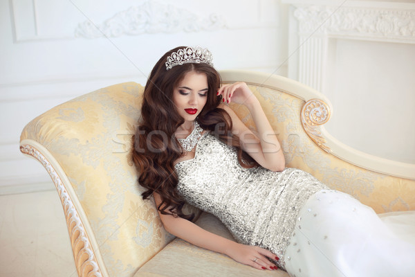Beautiful brunette Bride wedding Portrait. Red lips makeup and h Stock photo © Victoria_Andreas