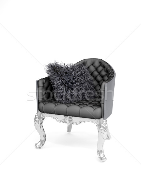 Bőr fekete fotel szőrös párnák fehér Stock fotó © Victoria_Andreas