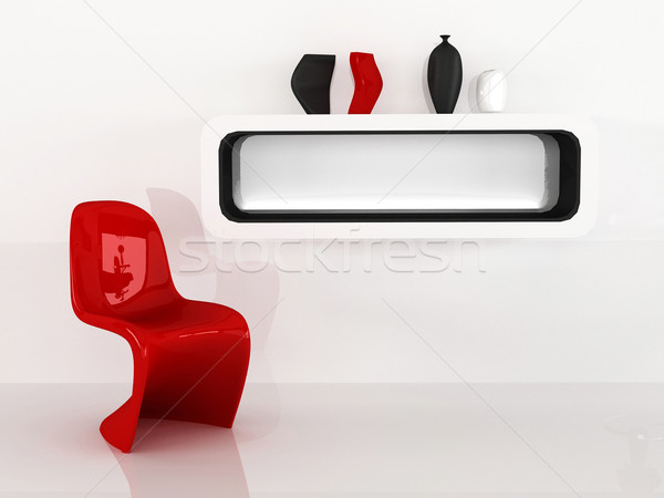 Chair and shelf with vases in minimalism interior. Red Black Whi Stock photo © Victoria_Andreas