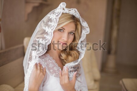 Foto d'archivio: Bella · sorridere · sposa · wedding · velo · bellezza