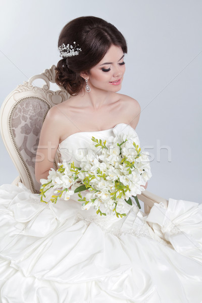 Beauty Portrait of bride wearing in wedding dress with voluminou Stock photo © Victoria_Andreas