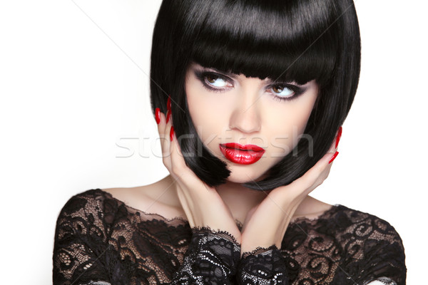 Stare. Fashion model girl face, beauty woman makeup and Bob blac Stock photo © Victoria_Andreas