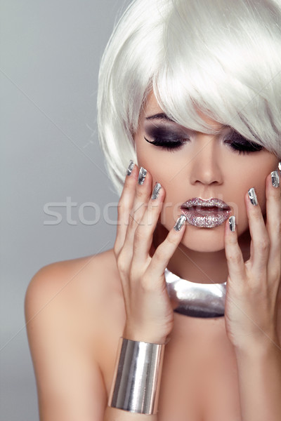 Beauty Girl Portrait. Fashion Blond Woman. Isolated on Grey Back Stock photo © Victoria_Andreas