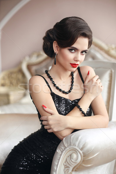 Beauty fashion elegant brunette woman with red lips makeup, retr Stock photo © Victoria_Andreas