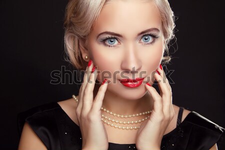 Retro woman portrait with red lips and blond hairstyle  Stock photo © Victoria_Andreas