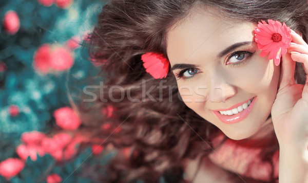 Beauty woman portrait with flowers. Free Happy Girl Enjoying Nat Stock photo © Victoria_Andreas