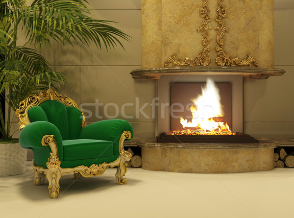 Królewski fotel ognisko luksusowe wnętrza ognia Zdjęcia stock © Victoria_Andreas