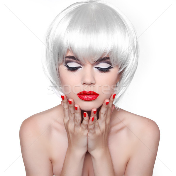 Makeup and Hairstyle. Red Lips and Manicured Nails. Fashion Beau Stock photo © Victoria_Andreas