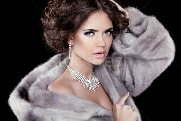 Portrait of the beautiful fashion woman wearing in mink fur coat Stock photo © Victoria_Andreas