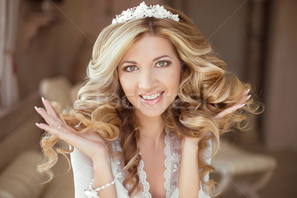 Hair. Beautiful Brunette Bride Girl. Wedding makeup. Healthy Lon Stock photo © Victoria_Andreas